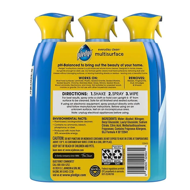 Pledge Multisurface Cleaner, Rainshower, 3 ct., 29 oz. 3