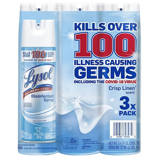 Lysol Disinfectant Spray, Crisp Linen 19 oz., 3 pk. 2