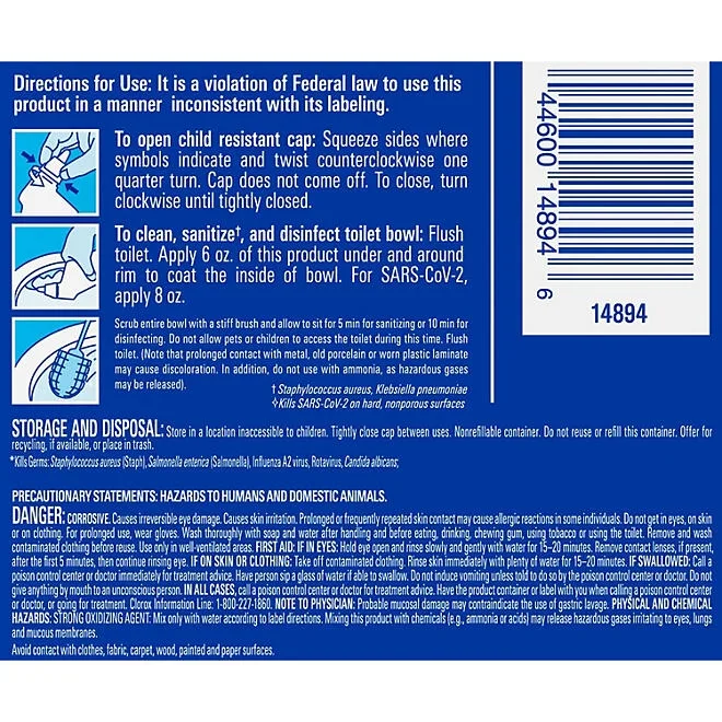 Clorox Toilet Bowl Cleaner with Bleach, Rain Clean, 6pk., 144 fl. oz. 3