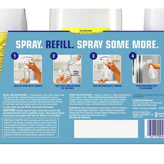 Mr. Clean Clean Freak Multi-Surface Cleaner, Lemon Zest, 2 trigger sprays + refill 3