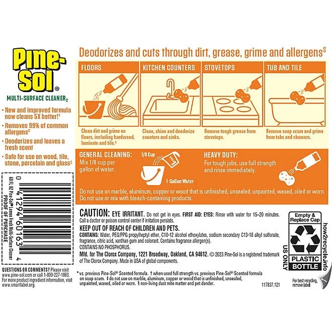 Pine-Sol Multi-Surface Cleaner, Lemon Scent, 2 ct., 120 fl. oz. 3