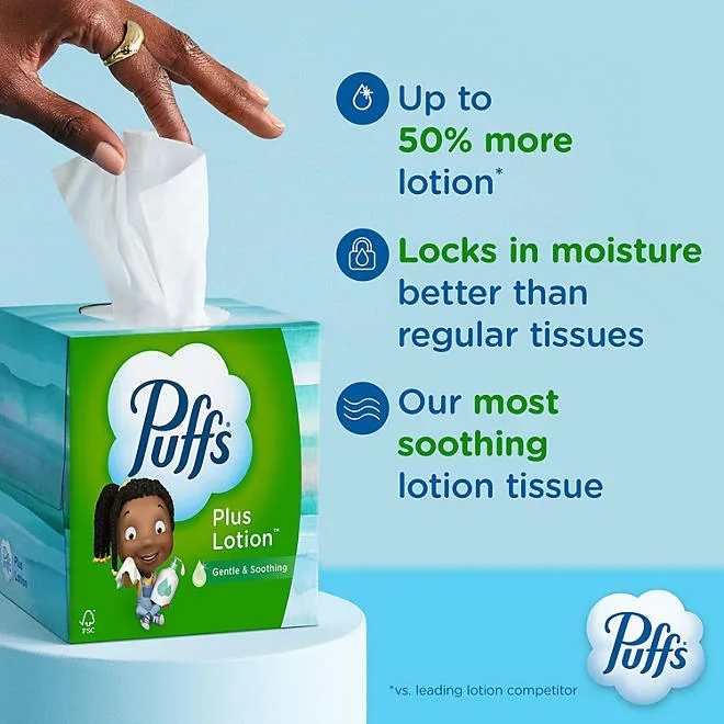Puffs Plus Lotion 2-Ply Facial Tissues 12 Cube Boxes, 72 tissues/box 4