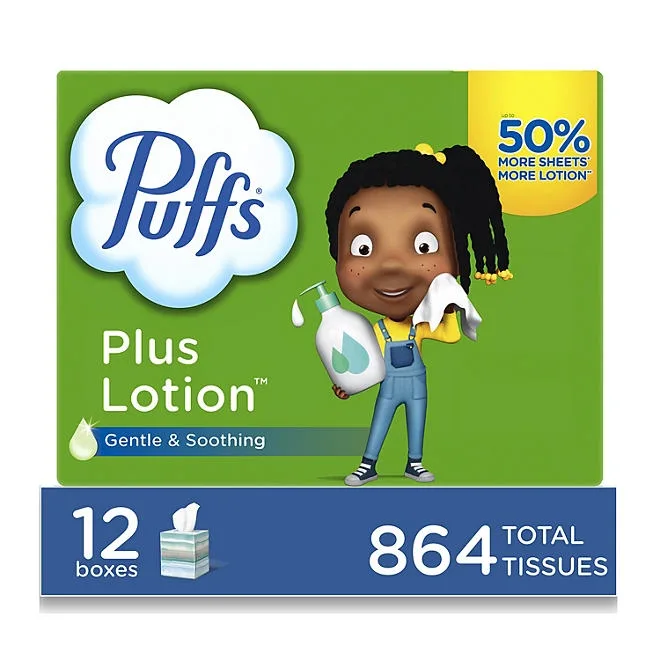 Puffs Plus Lotion 2-Ply Facial Tissues 12 Cube Boxes, 72 tissues/box 2