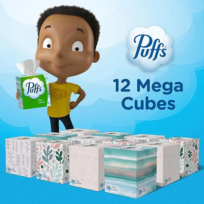 Puffs Plus Lotion 2-Ply Facial Tissues 12 Cube Boxes, 72 tissues/box 3