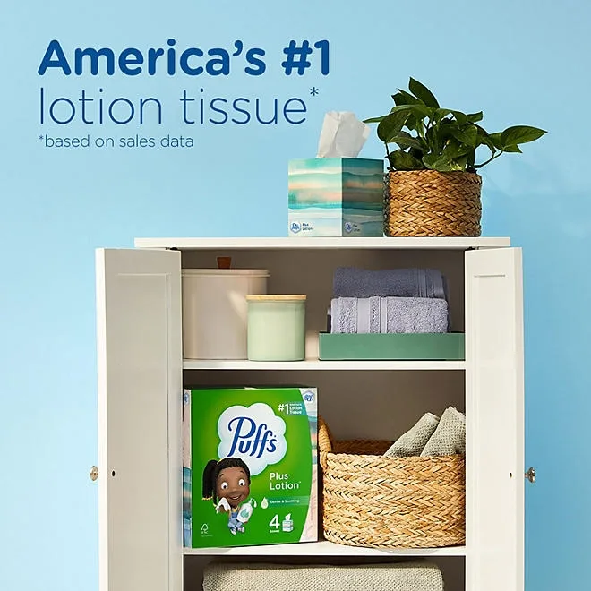 Puffs Plus Lotion 2-Ply Facial Tissues 12 Cube Boxes, 72 tissues/box 5