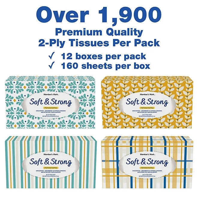 Member’s Mark Soft & Strong 2-Ply Premium Facial Tissues 12 Flat Boxes, 160 tissues/box 4