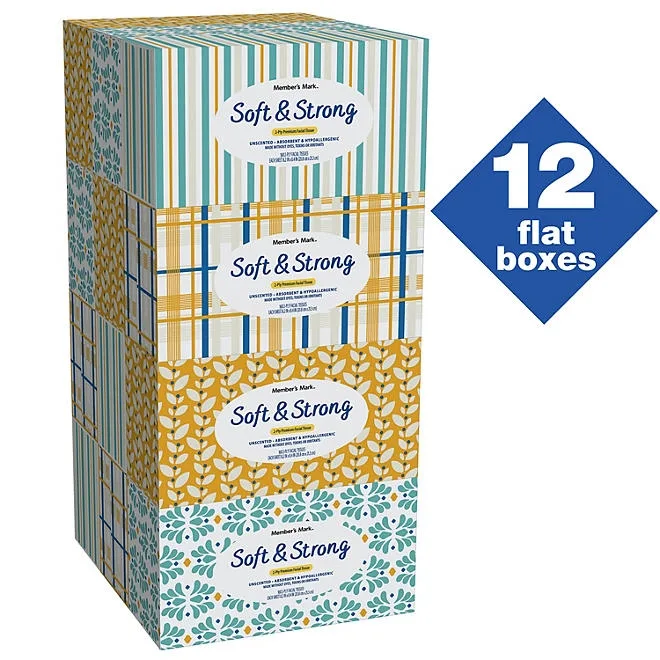Member’s Mark Soft & Strong 2-Ply Premium Facial Tissues 12 Flat Boxes, 160 tissues/box 3