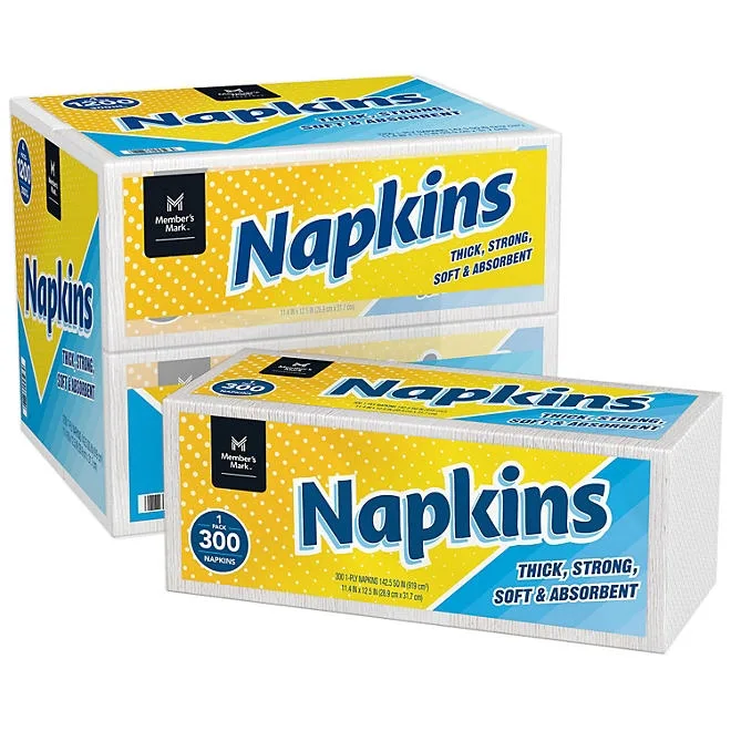 Member's Mark Everyday 1-Ply White Napkins 4 pks., 300 napkins/pk. 2