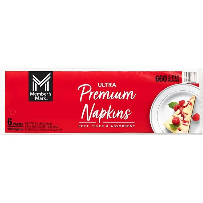 Member's Mark Ultra Premium 2-Ply White Napkins 6 pks., 110 napkins/pk. 2