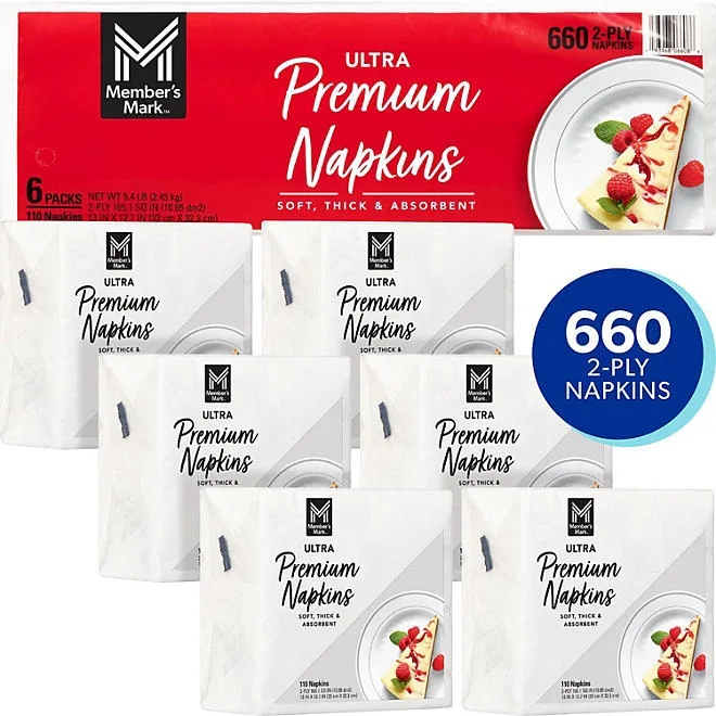 Member's Mark Ultra Premium 2-Ply White Napkins 6 pks., 110 napkins/pk. 3