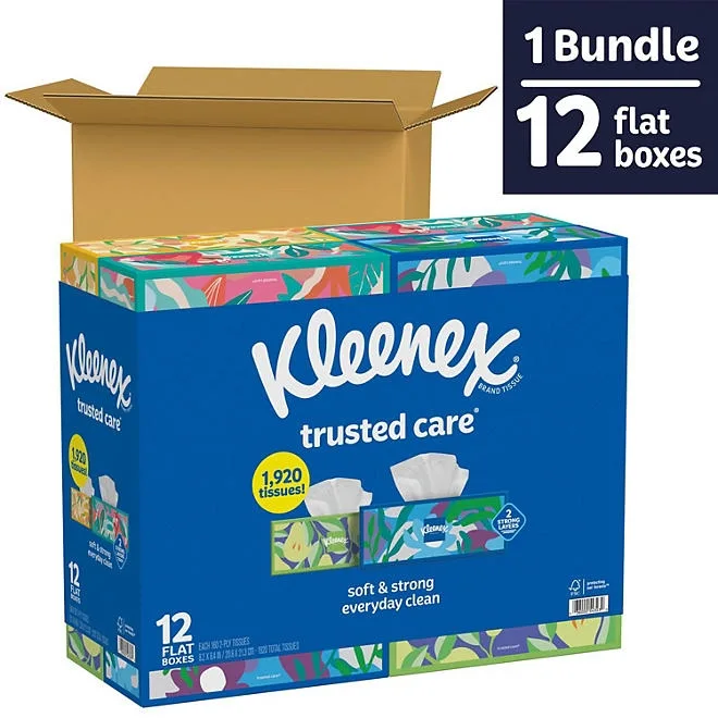 Kleenex Trusted Care 2-ply Facial Tissues 12 boxes, 160 tissues/box 3