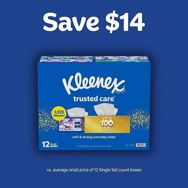 Kleenex Trusted Care 2-ply Facial Tissues 12 boxes, 160 tissues/box 4