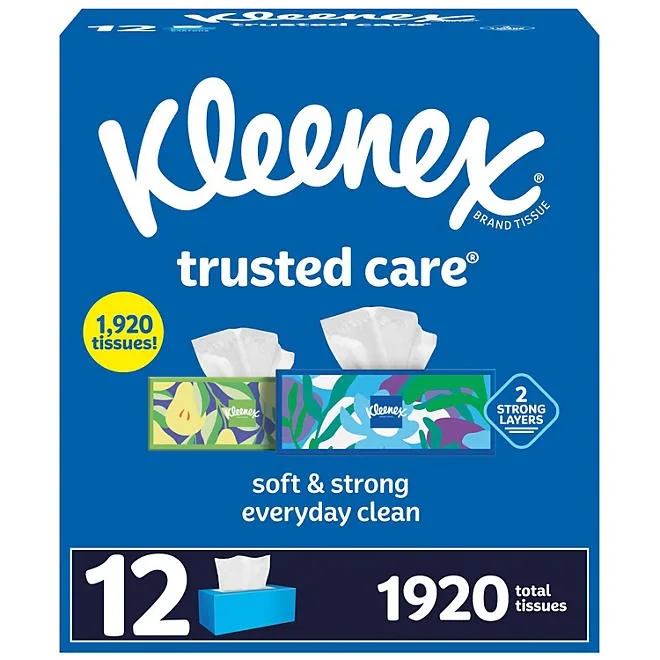 Kleenex Trusted Care 2-ply Facial Tissues 12 boxes, 160 tissues/box 2