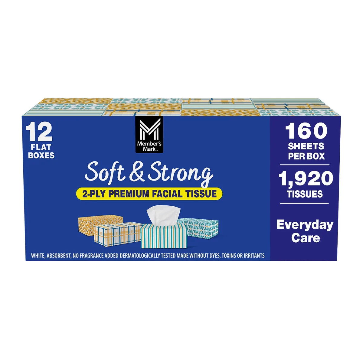 Member&rsquos Mark Soft & Strong 2-Ply Premium Facial Tissues 12 Flat Boxes, 160 tissues/box
