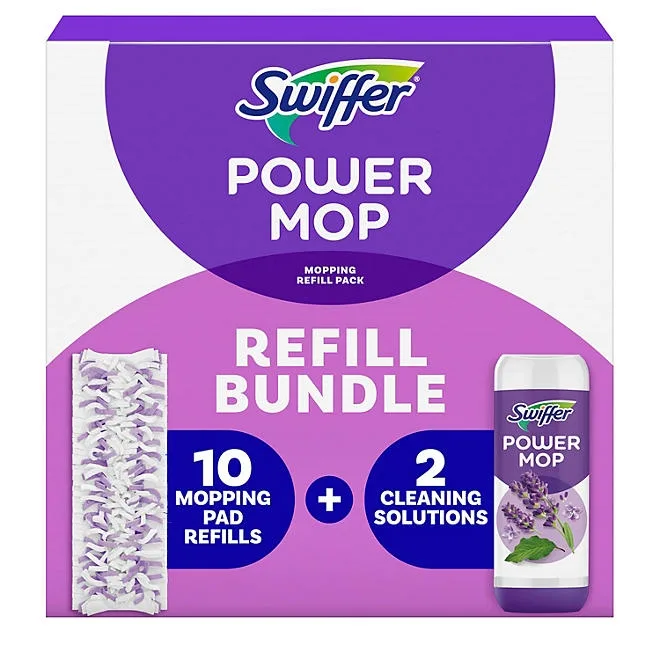 Swiffer PowerMop Refill Bundle, Lavender, 10 Mop Pads + 2 Bottles 2