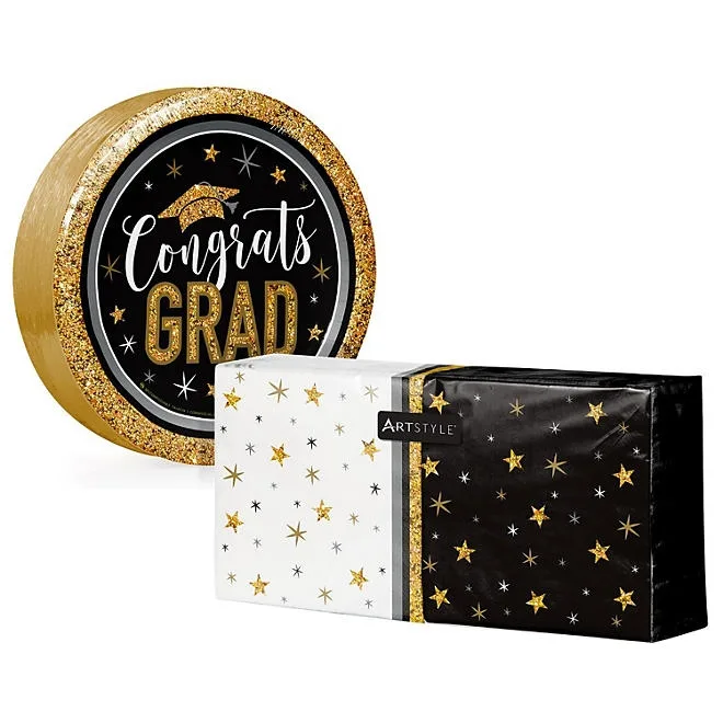 Artstyle Glittered Grad Paper Plates and Napkins Kit, 285 ct. 2