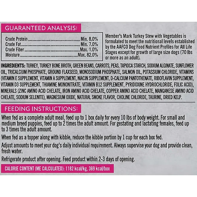 Member's Mark Turkey Stew with Vegetables Wet Dog Food, 11 oz., 24 boxes 3