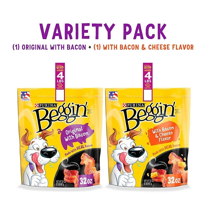Purina Beggin' Strips Dog Treats, Bacon & Bacon and Cheese Flavors, 32 oz., 2 pk. 3