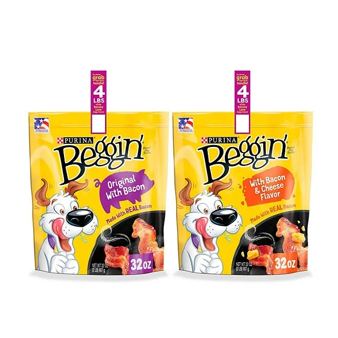 Purina Beggin' Strips Dog Treats, Bacon & Bacon and Cheese Flavors, 32 oz., 2 pk. 2