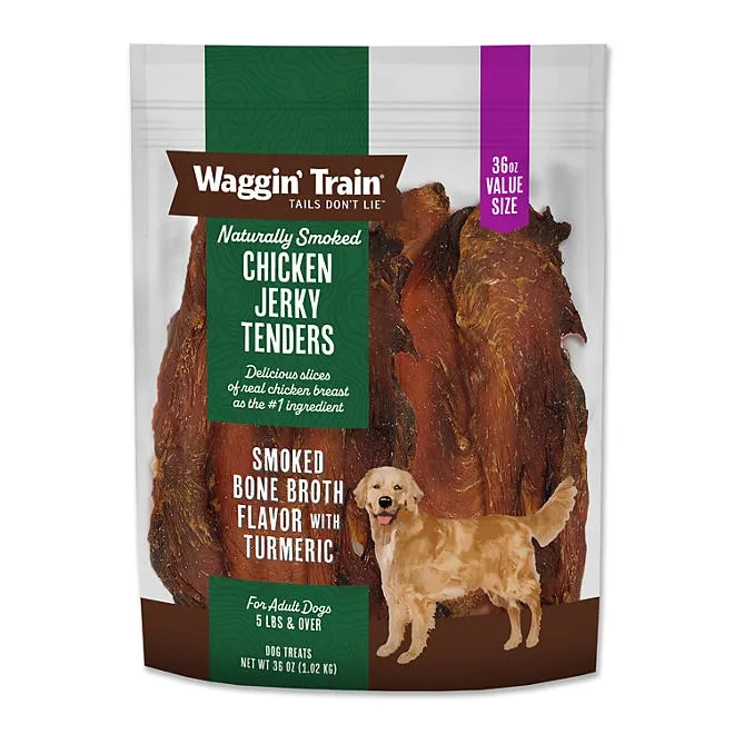 Waggin Train Chicken Jerky Tenders with Bone Broth & Turmeric, High Protein Dog Treats, 36 oz. 2