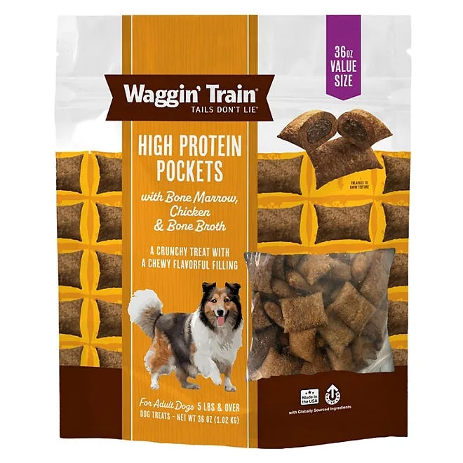 Waggin' Train, Chicken & Bone Broth, High Protein Pockets with Bone Marrow, 36 oz. 2