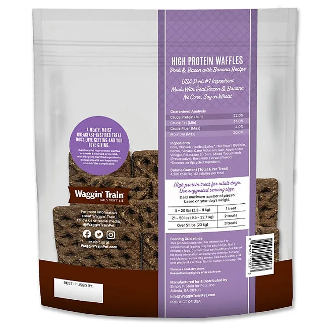 Waggin Train Pork & Bacon with Banana Recipe, High Protein Waffles Dog Treats, 36 oz. 3