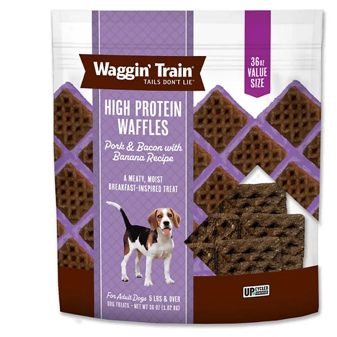 Waggin Train Pork & Bacon with Banana Recipe, High Protein Waffles Dog Treats, 36 oz. 2