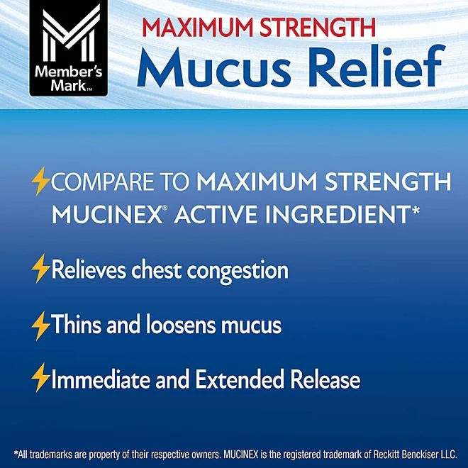 Member's Mark Max Strength Mucus Relief Guaifenesin Tablets, 1200 mg, 56 ct. 5