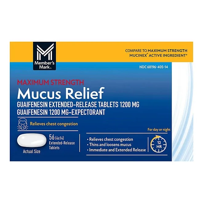 Member's Mark Max Strength Mucus Relief Guaifenesin Tablets, 1200 mg, 56 ct. 2