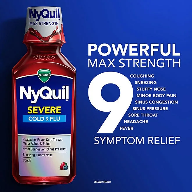 Vicks DayQuil & NyQuil Severe Cold & Flu Relief Liquid, Berry, 12 fl. oz., 3 pk. 4
