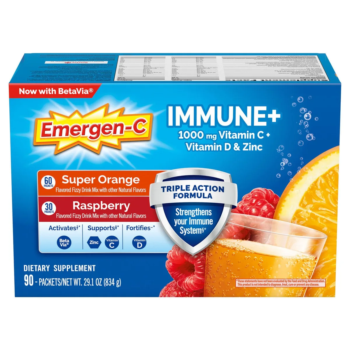 Emergen-C Immune+ Triple Action Vitamin C Powder, 1000mg, 90 ct.