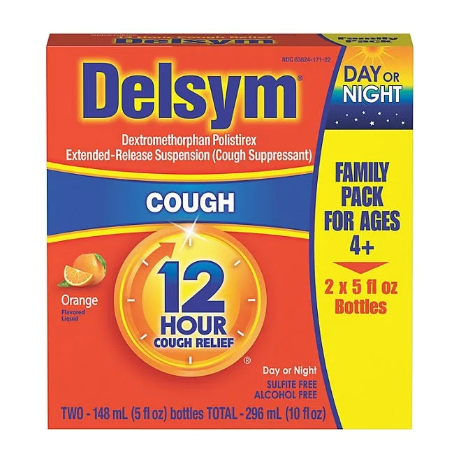 Delsym 12-Hr. Cough Relief Liquid, Orange 2 pk., 5 fl. oz./pk. 2