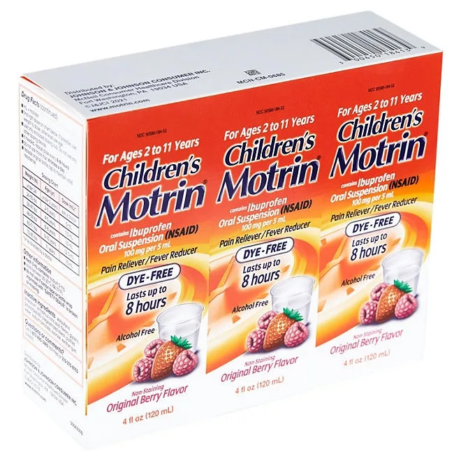 Children's Motrin Pain Reliever/Fever Reducer NSAID, 100 mg Ibuprofen, Original Berry 4 oz., 3 pk. 5