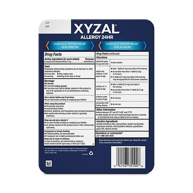 Xyzal 24-Hour Allergy Relief Tablets, 110 ct. 3