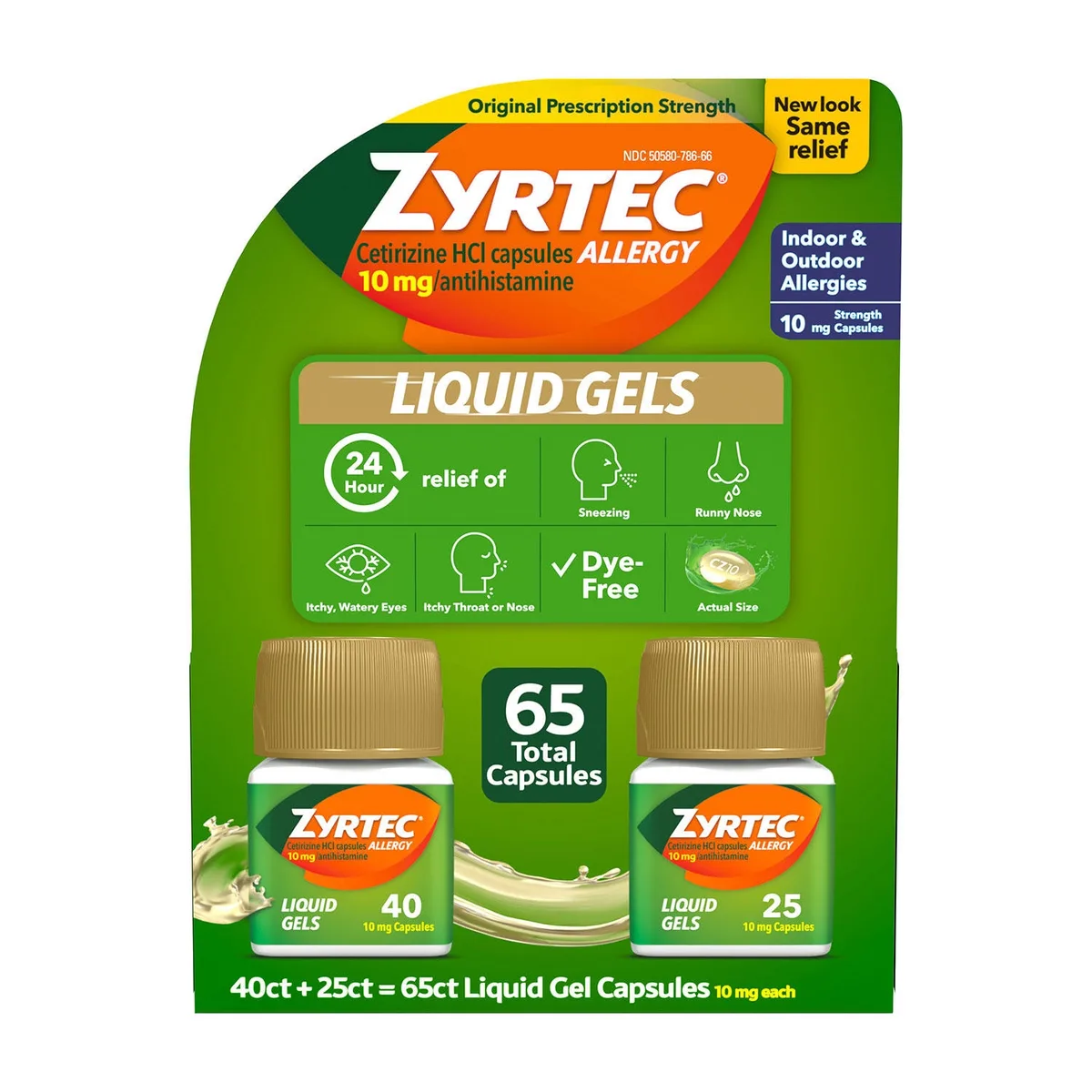Zyrtec 24 Hour Allergy Relief Liquid Gels, 65 ct.