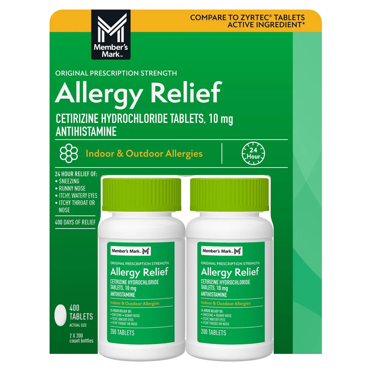 Member&rsquos Mark Allergy Relief Cetirizine Hydrochloride Tablets 10 mg, 400 ct.