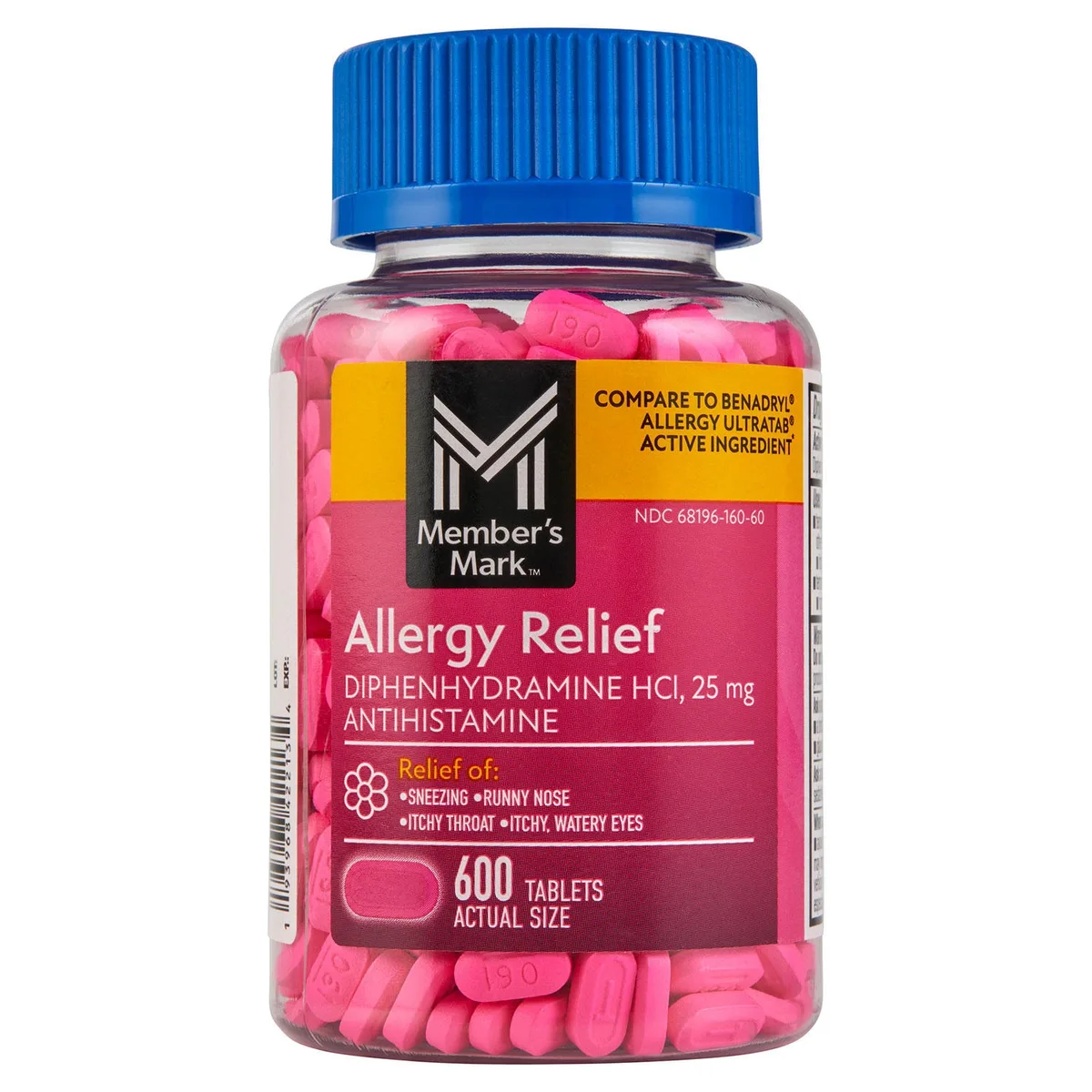 Member&rsquos Mark Allergy Relief Tablets, 25 mg Diphenhydramine HCL, 600 ct.