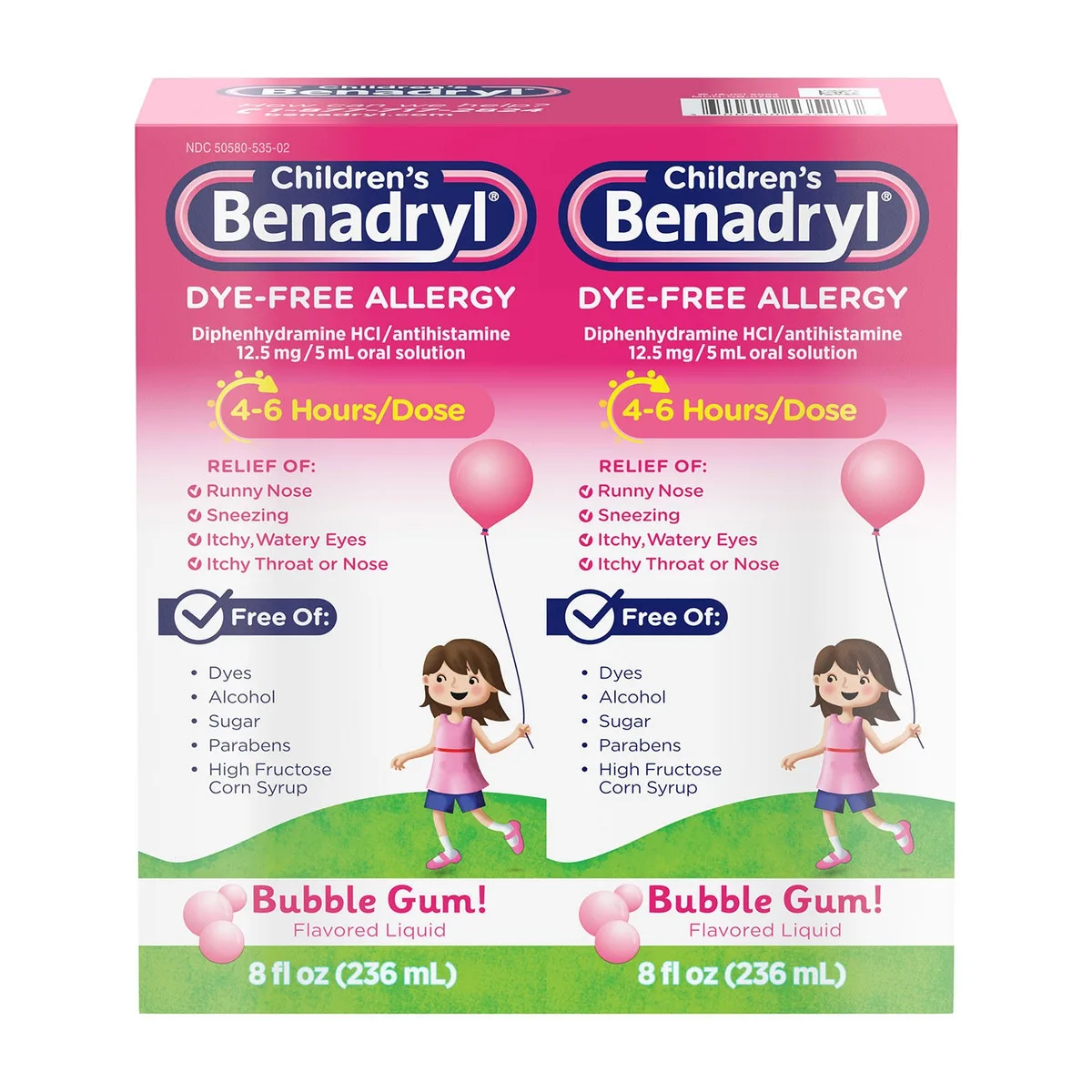 Children&rsquos Benadryl Allergy Liquid, Bubblegum, 8 fl. oz., 2 pk.