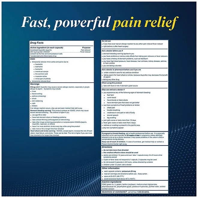 Advil Liqui-Gels Pain Reliever and Fever Reducer, Ibuprofen 200mg Capules, 240 ct. 3