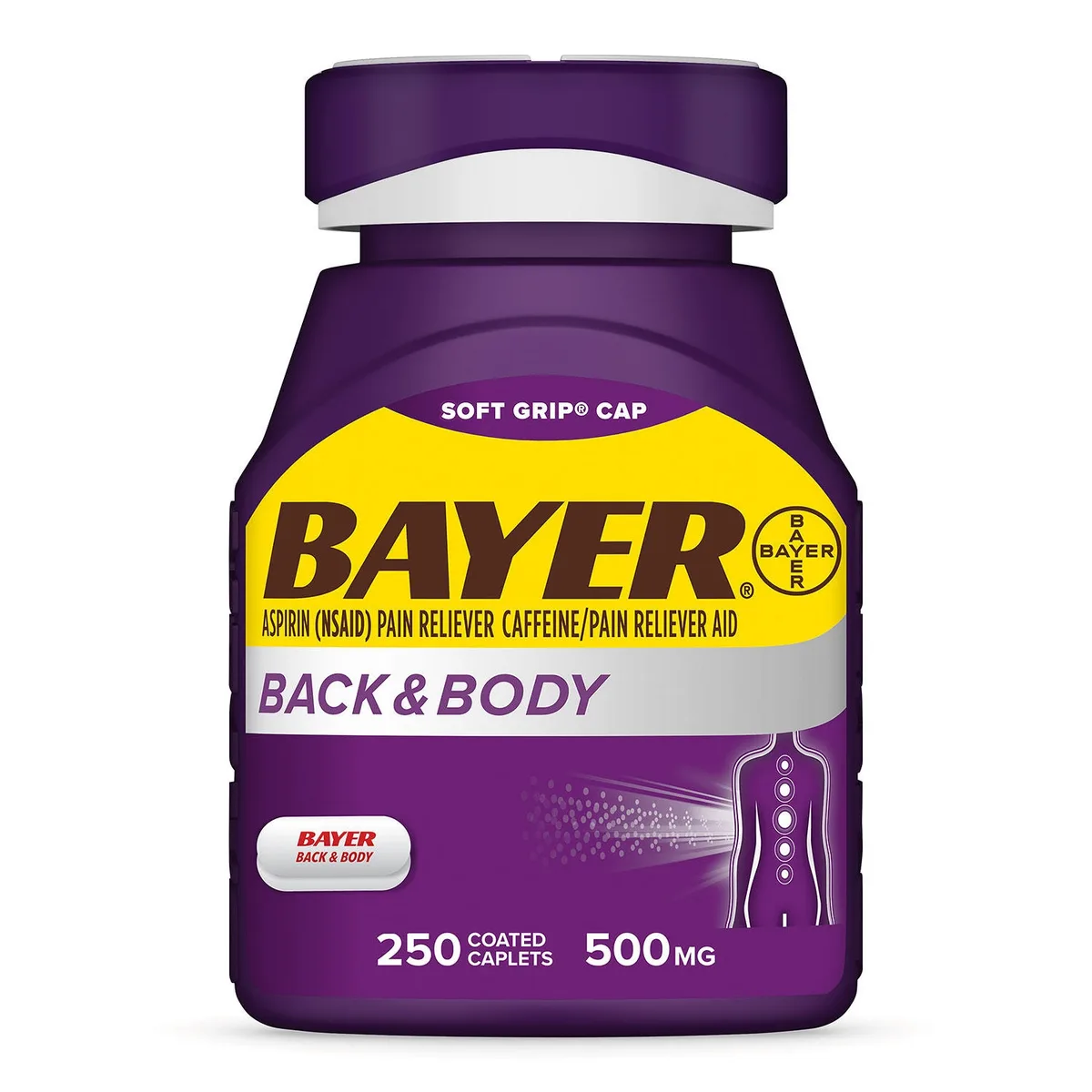 Bayer Back and Body Pain Reliever Aspirin with Caffeine, 500 mg. Caplets, 250 ct.