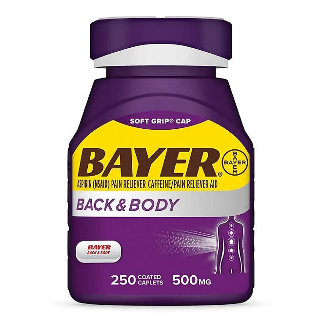 Bayer Back and Body Pain Reliever Aspirin with Caffeine, 500 mg. Caplets, 250 ct. 2