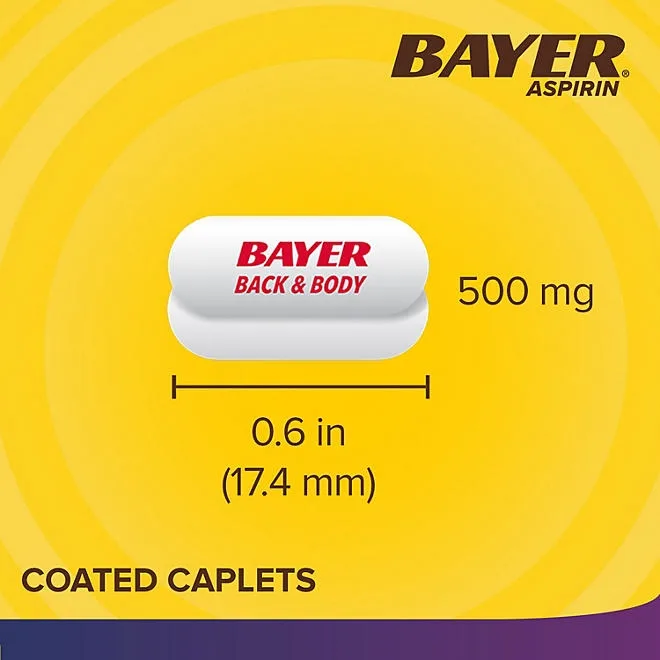 Bayer Back and Body Pain Reliever Aspirin with Caffeine, 500 mg. Caplets, 250 ct. 4