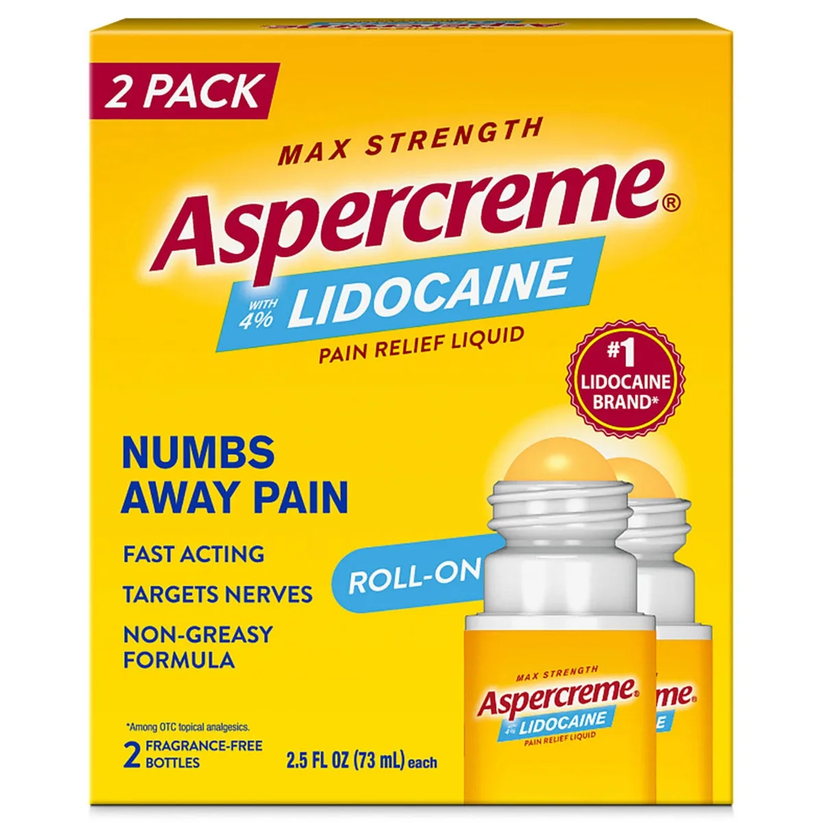 Aspercreme Pain Relief Roll-On, 4% Lidocaine, 2.5 oz., 2 pk.