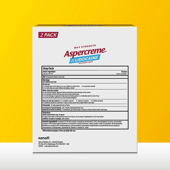 Aspercreme Pain Relief Roll-On, 4% Lidocaine, 2.5 oz., 2 pk. 3