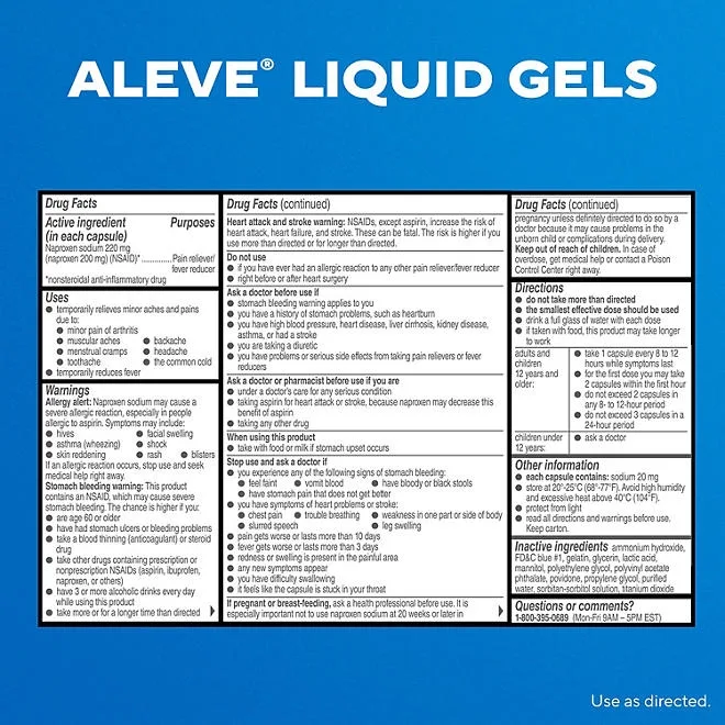 Aleve Pain Reliever & Fever Reducer Liquid Gels, Naproxen Sodium, Pain Relief, 160 ct. 3