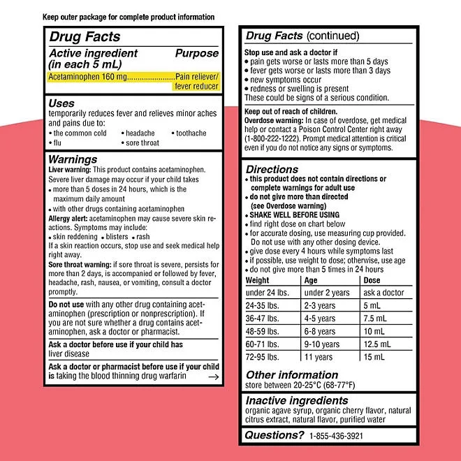 Genexa Kids' Pain & Fever Acetaminophen Liquid, Cherry, 4 fl. oz., 2 pk. 3