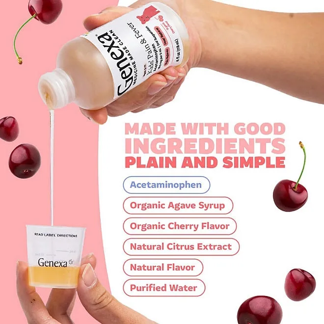 Genexa Kids' Pain & Fever Acetaminophen Liquid, Cherry, 4 fl. oz., 2 pk. 4