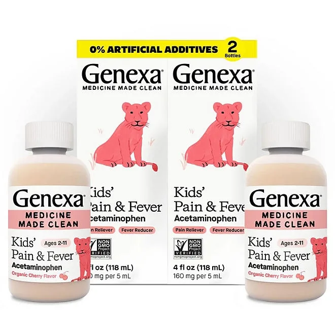 Genexa Kids' Pain & Fever Acetaminophen Liquid, Cherry, 4 fl. oz., 2 pk. 2