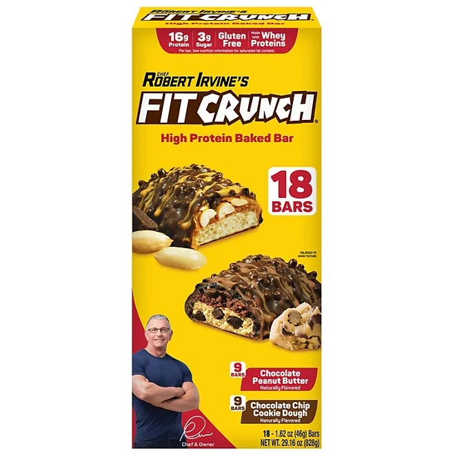 Chef Robert Irvine's FITCRUNCH High Protein Baked Bars, Variety Pack, 1.62 oz. 18 ct. 2