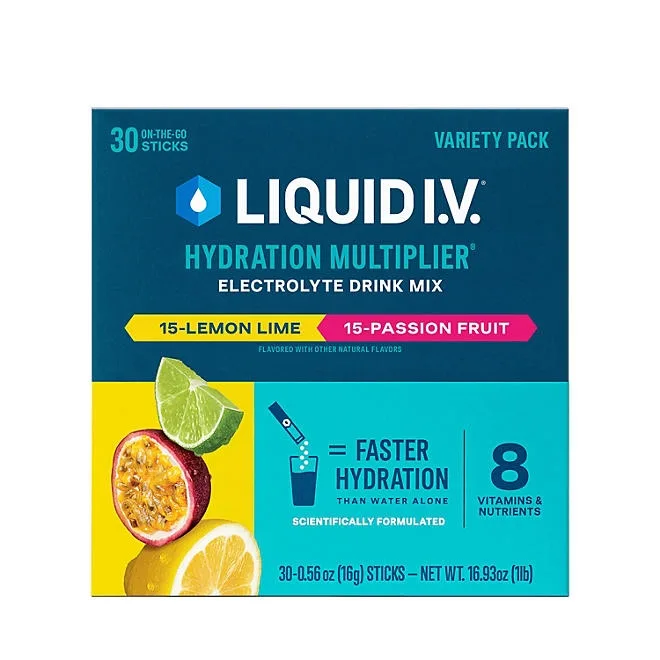 Liquid I.V. Hydration Multiplier Variety Pack, Lemon Lime & Passion Fruit, 30 ct. 2